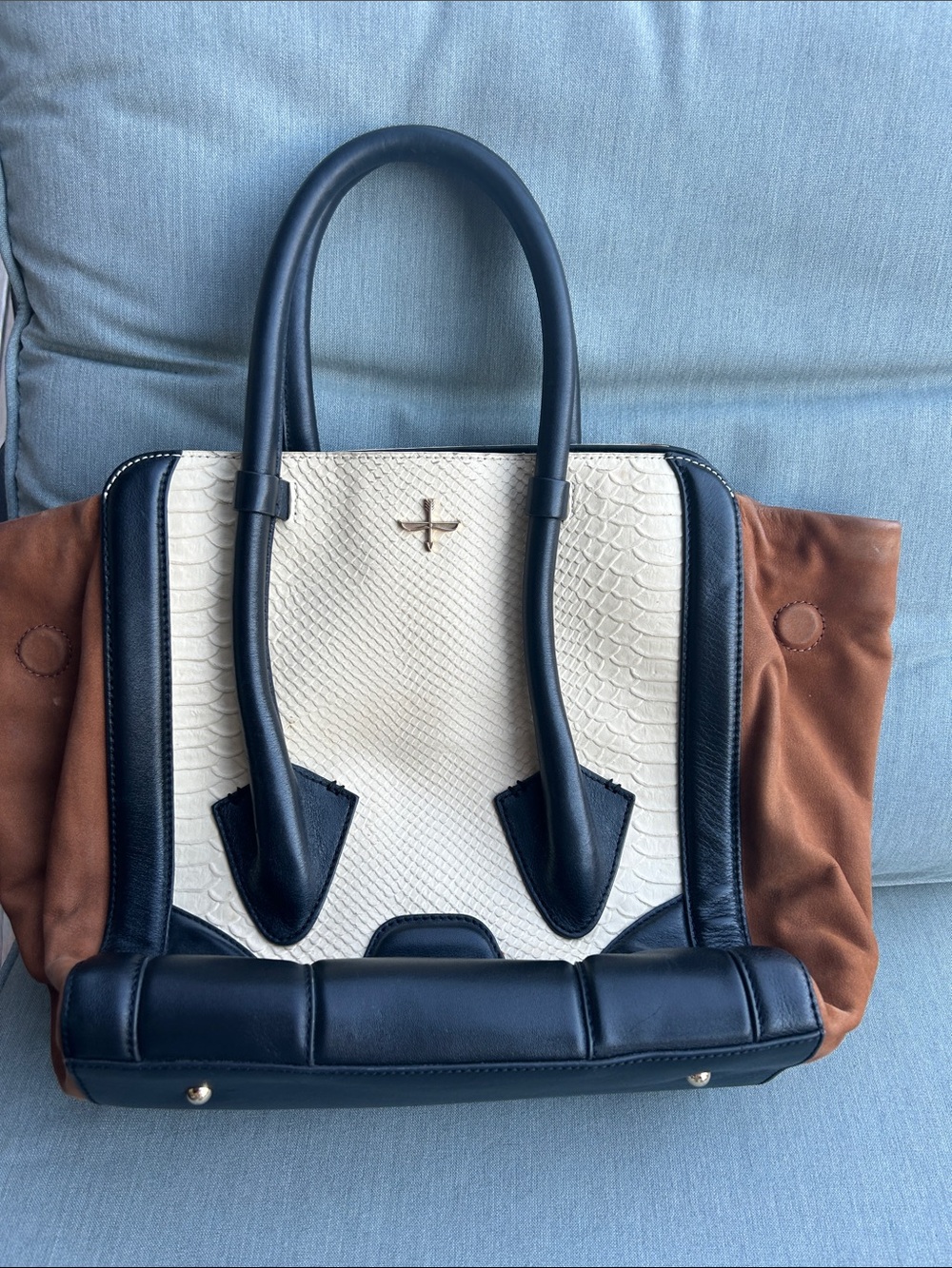 Pour La Victoire Tricolor Satchel - Cream, Black & Brown